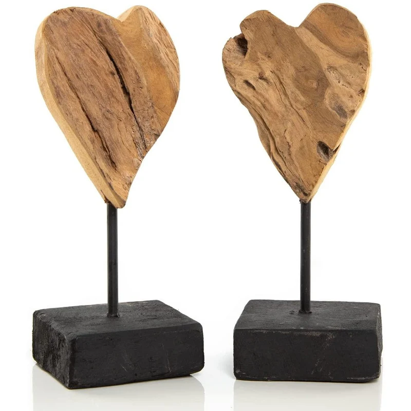 2 Herz Figuren - Holzherzen braun schwarz zum Hinstellen - 26 cm