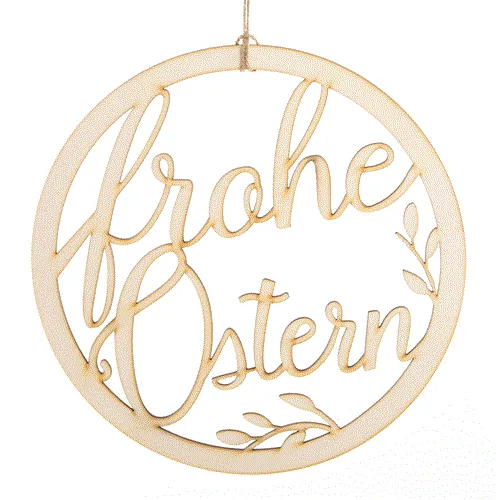 Türkranz "Frohe Ostern" aus Holz rund 24 cm - Osterkranz natur als Türschmuck