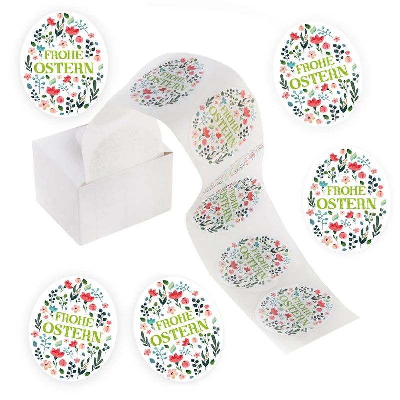 200 bunte Osteretiketten auf Rolle "Frohe Ostern" Aufkleber oval 6 x 4,5 cm