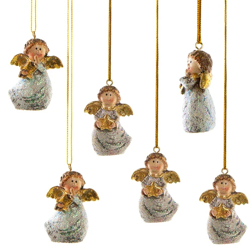 6 kleine Engelanhänger grau gold glitzernd mit Sternen 5 cm