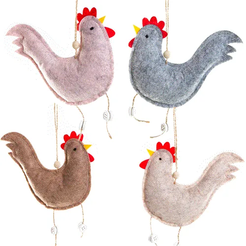 4 Hühner aus Filz mit Schnur zum Aufhängen Osteranhänger 14 x 15 cm