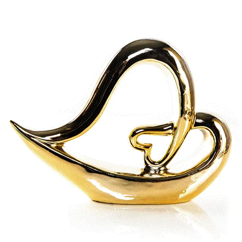 Goldfarbene Herzfigur aus Porzellan 22,5 x 16 cm