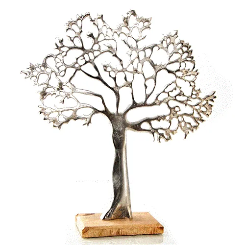 Großer Lebensbaum aus Aluminium auf Holzsockel 38 cm
