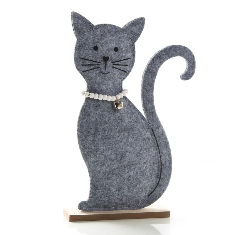Graue Deko Katze 29 cm - aus Filz