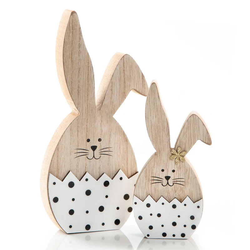 2 Osterhasen Figuren 14 cm & 20 cm - Natur weiß schwarz gepunktet