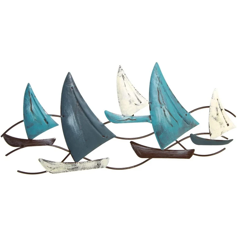 Große Wandskulptur Segelschiffe blau weiß braun - 48,5 cm zum Aufhängen