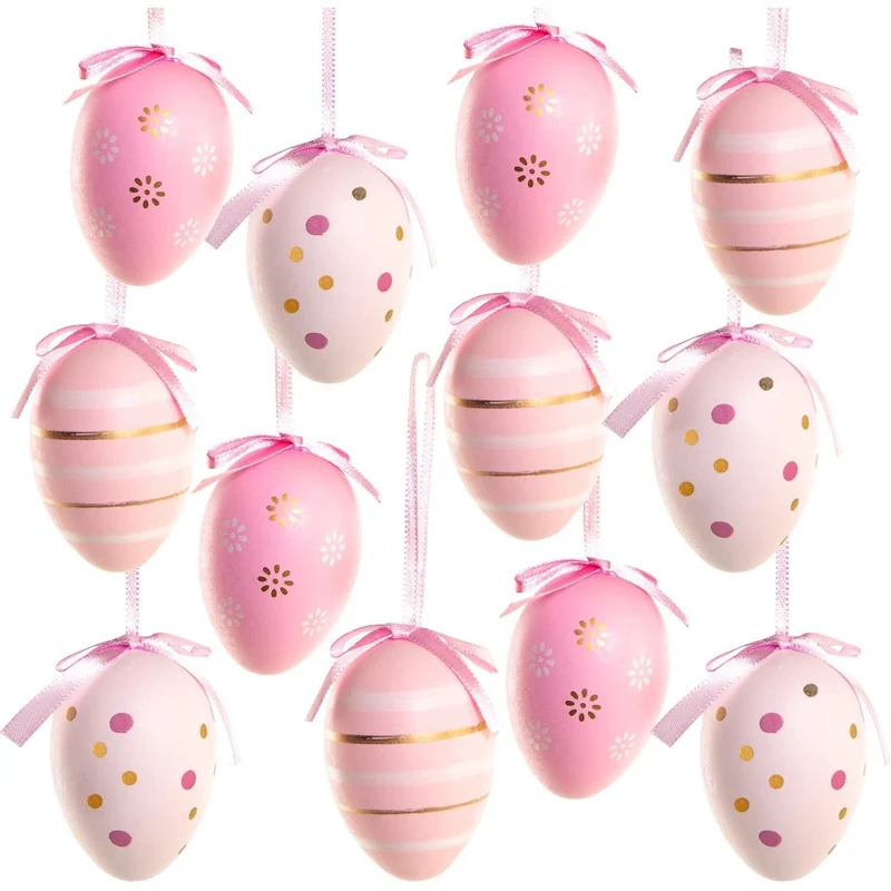 12 Oster Eier aus Plastik rosa weiß 6 cm - Osterdeko Zweige schmücken
