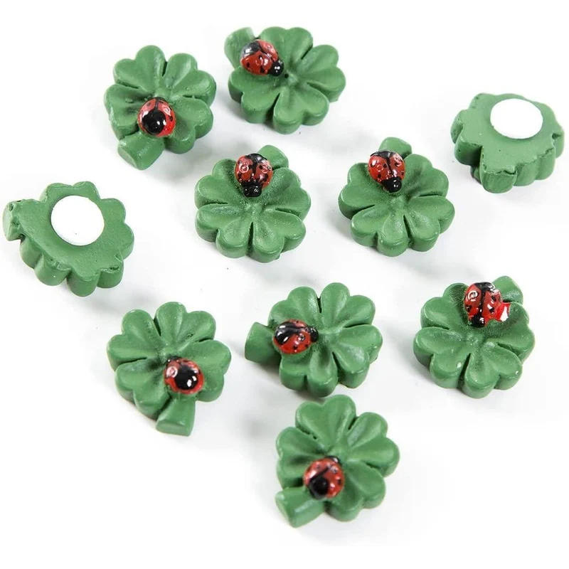 12 kleine Kleeblätter mit Marienkäfer grün rot 2,5 cm