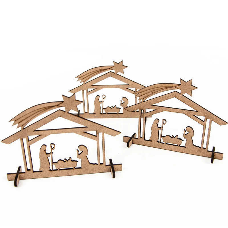 3 Krippen Miniaturen aus Holz - Tischkrippe kleine Krippenfiguren zum Verschenken
