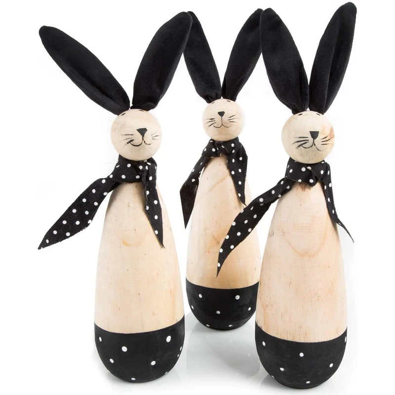3 große Osterhasen Natur schwarz 28 cm - XXL Osterdeko