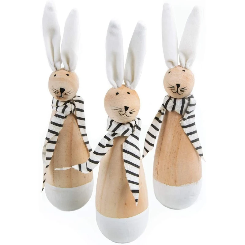 3 Osterdeko Hasenfiguren aus Holz Natur weiß - 22 cm