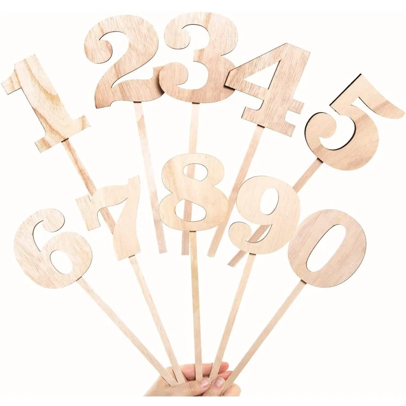 10 Holz Zahlen auf Stab 0 - 9 - Holzzahlen Zahlenstecker