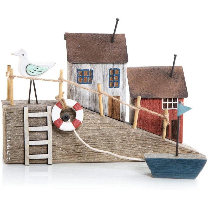 Dekofigur Haus am Meer - Häuschen mit Möwe Schiff 23 x 16 cm
