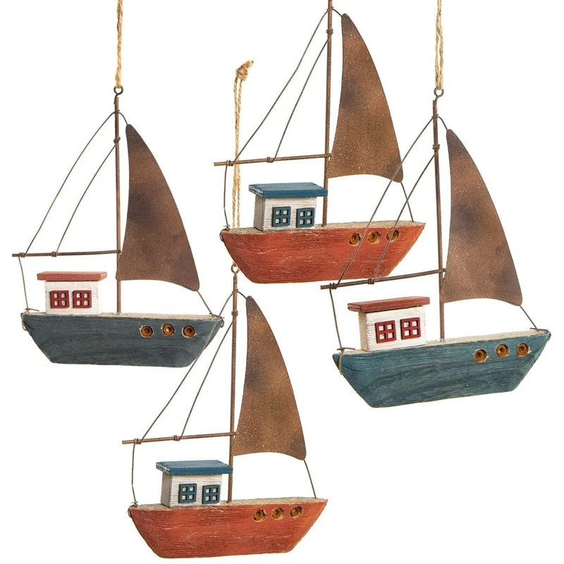 Deko Set maritim nautisch - Haus am Meer + 2 Segelboot Anhänger