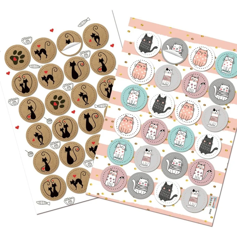2 x 24 runde Aufkleber mit Katzen Motiv - Katzensticker