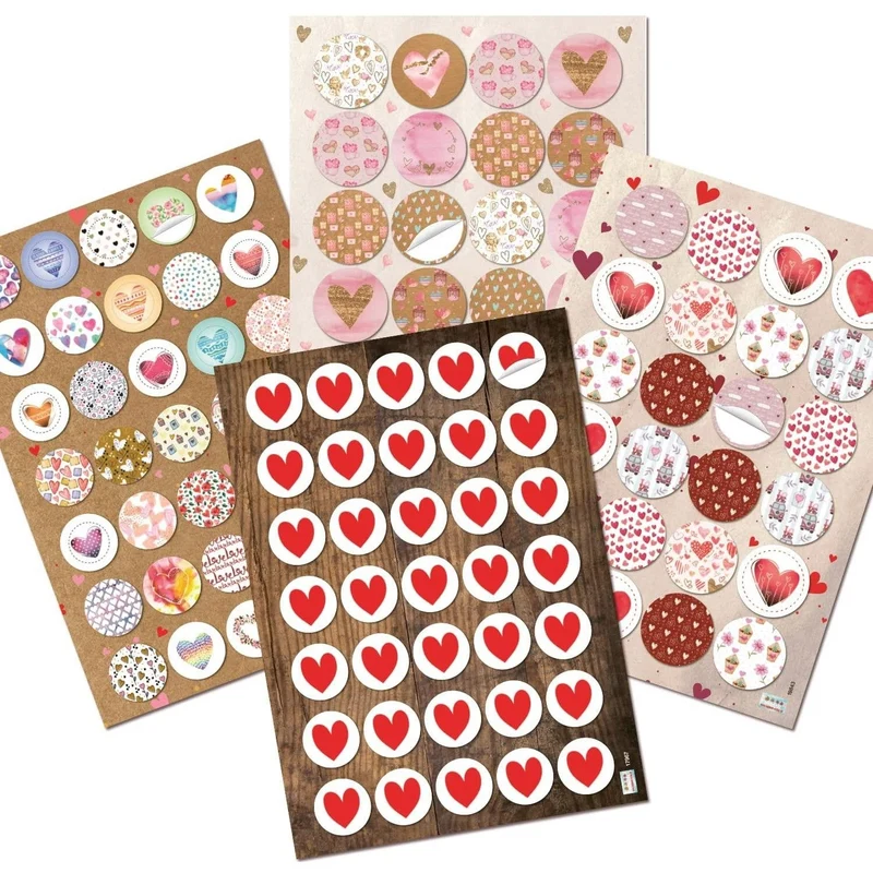 Herzaufkleber Set - 118 Herz Sticker rot rosa bunt - rund