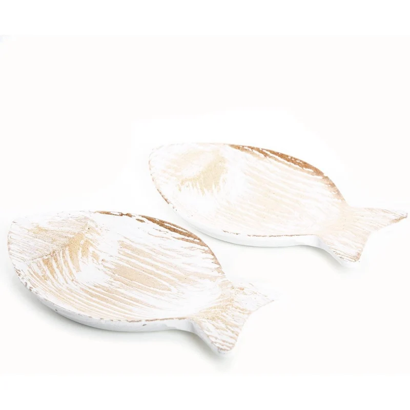 2 Fische Dekoschalen aus Holz weiß braun Shabby chic - Vintage Deko