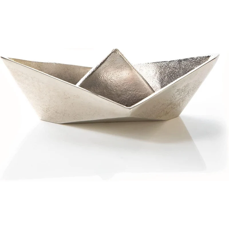 Deko Boot Figur Silber aus Aluminium - Metallboot Schiff als Dekoschale