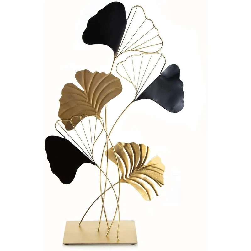 Dekoobjekt aus Metall - Ginkgo Aufsteller Gold schwarz 56 cm
