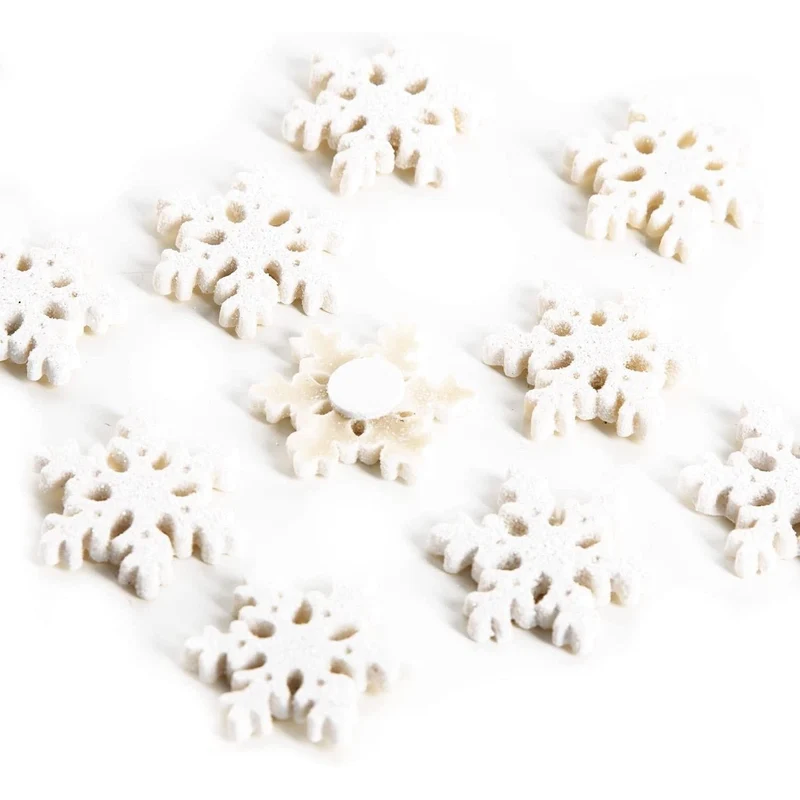 10 Schneeflocken Streuteile weiß glitzernd mit Klebepunkt