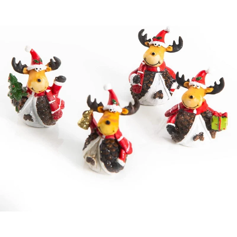 4 Rentier Figuren - kleine Elche mit Geweih - rot braun 7,5 cm