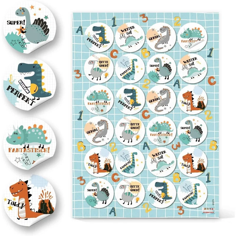 Logbuch-Verlag 24 motivierende Aufkleber mit Dinosaurier-Motiv rund 4 cm selbstklebend für Kinder - Lob Belobigung Belohnungsaufkleber Schule