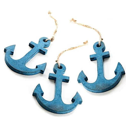 3 Anker Anhänger blau 12 cm aus Holz - Holzanker als Maritime Deko