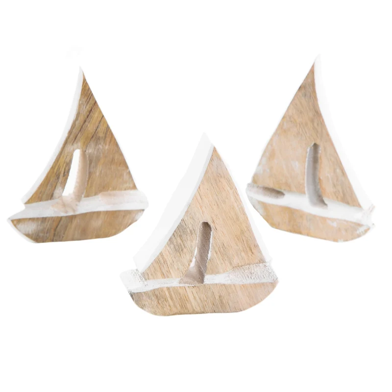 3 kleine Holzboote I used Look I 10,5 cm weiß braun