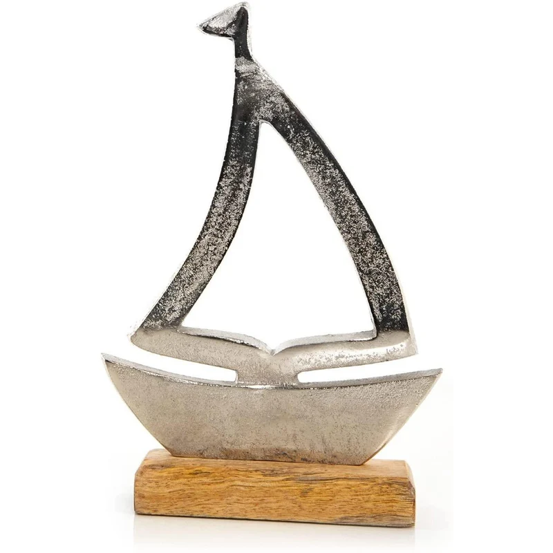 Große Segelboot Dekofigur aus Holz & Metall - Segelschiff Boot Figur