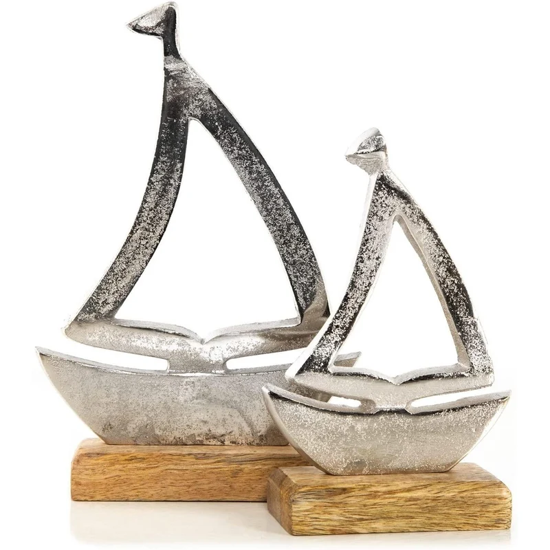 2 Segelboote aus Metall & Holz - Segeln Schiff Boot Figuren