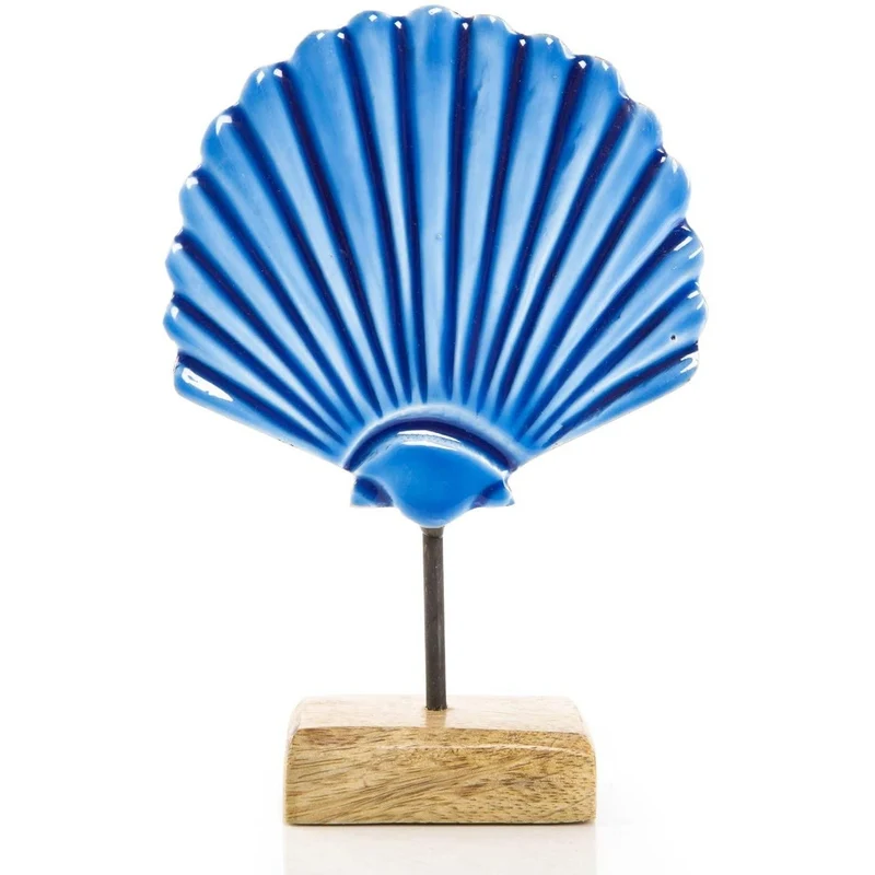 Blaue Muschel Figur aus Holz & Keramik auf Stab - 19 cm