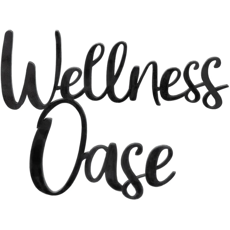 Holzschild WELLNESSOASE schwarz 25 cm - Tür Wand Schild