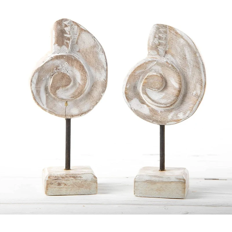 2 Muschel Figuren - Holz Deko zum Hinstellen weiß Shabby chic