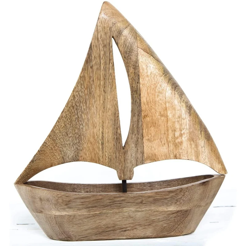 Holzschiff Figur 28 cm braun zum Hinstellen - aus Holz