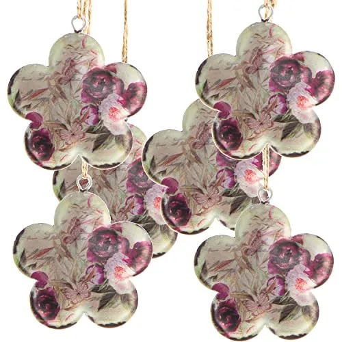 6 Blümchen Anhänger aus Metall - beige rosa zum Aufhängen - 6 cm