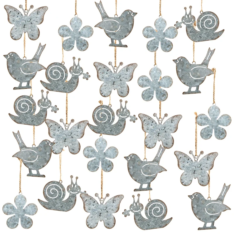 24 Metallanhänger Schnecke + Blume + Vogel + Schmetterling - aus Metall