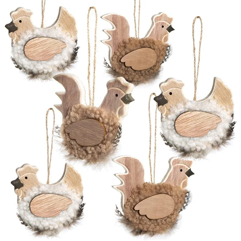 6 kleine Hühner Anhänger zu Ostern 9 cm - Osterdeko zum Aufhängen