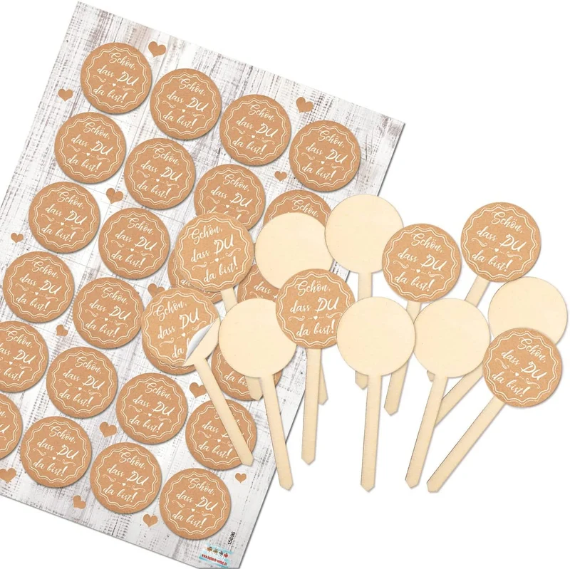 12 Muffin Stecker mit Aufkleber SCHÖN, DASS DU DA BIST in Kraftpapier-Optik