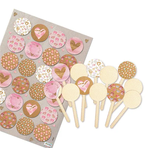 Logbuch-Verlag 12 Cupcake Topper - Muffinstecker 9 cm mit Herz Aufkleber rosa beige - Deko Verzierung für Muffins Cupcakes & kleine Kuchen