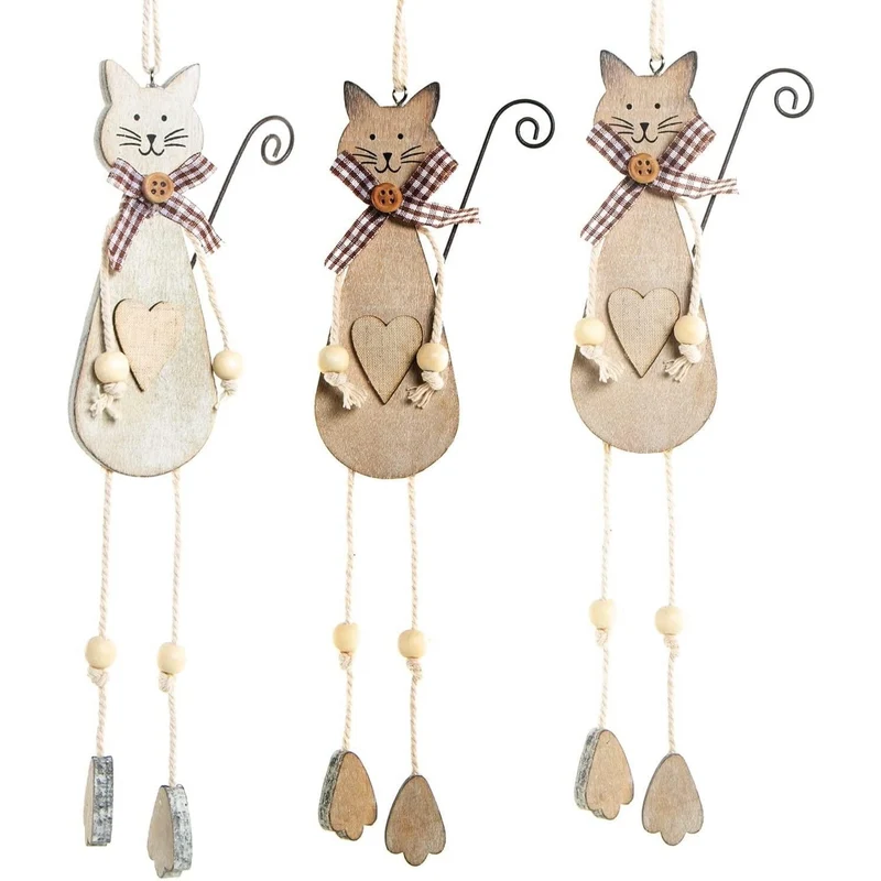 3 dekorative Katzen Anhänger aus Holz - Katzendeko zum Aufhängen