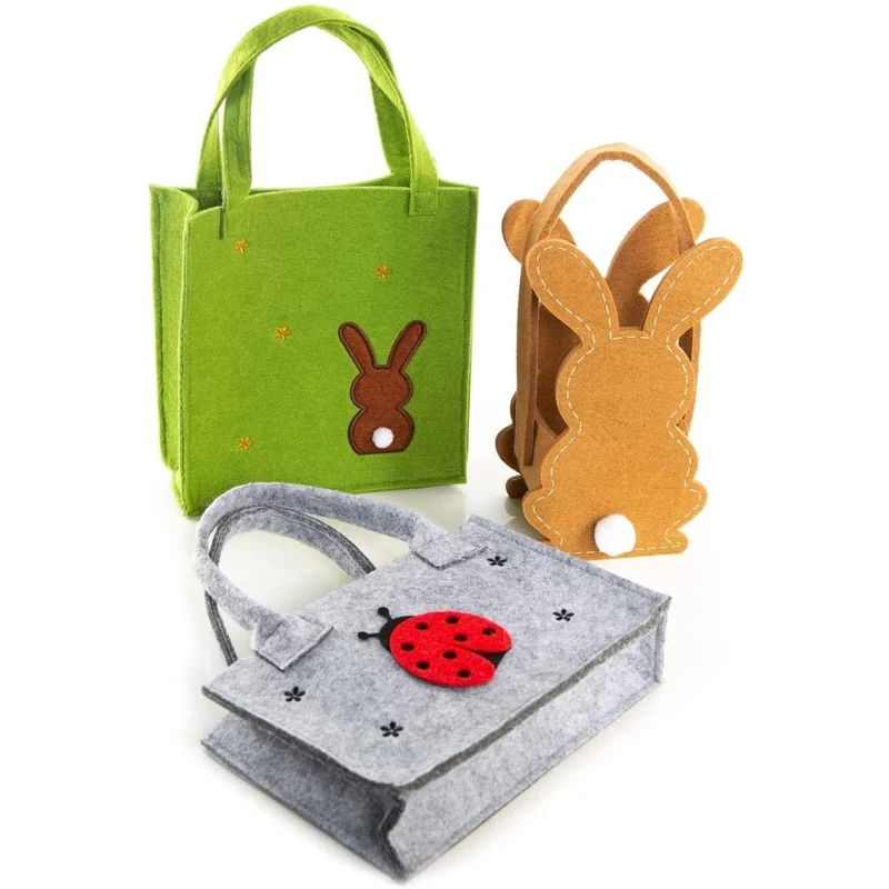 Ostertüten Set aus Filz - 3 Ostertaschen mit Henkel grün + braun + grau