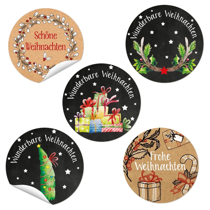 Weihnachtsaufkleber SET 5 x 24 weihnachtliche Sticker 4 cm rund Frohe Weihnachten