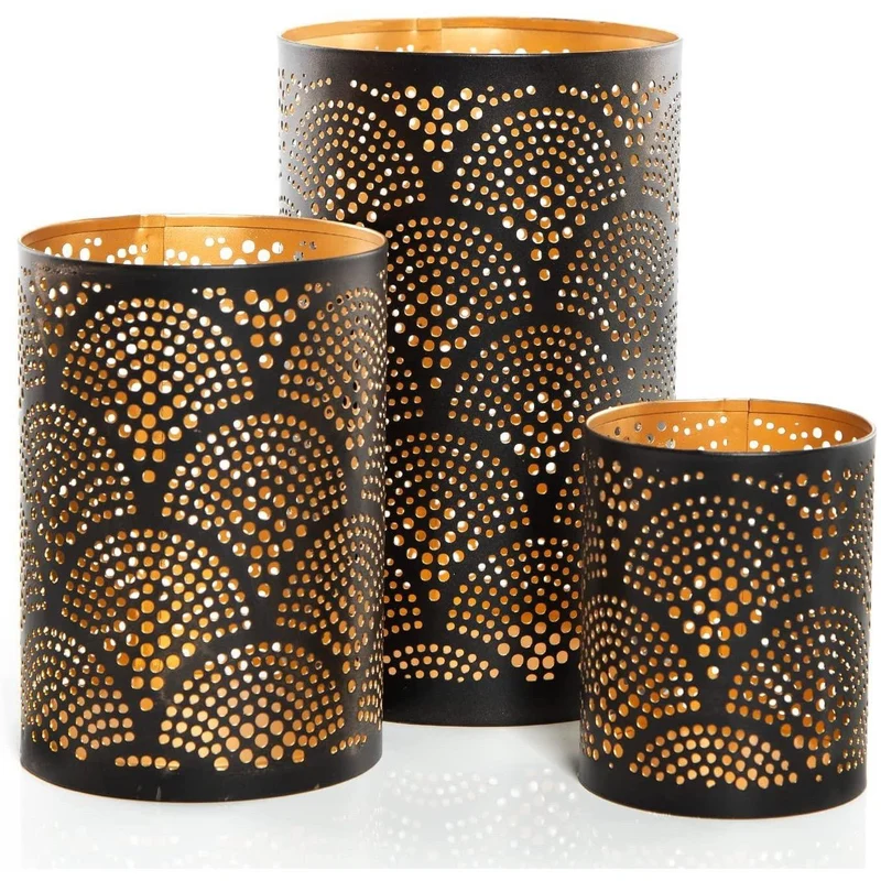 Laternen Set - 3 Windlichter schwarz Gold in orientalischem Design