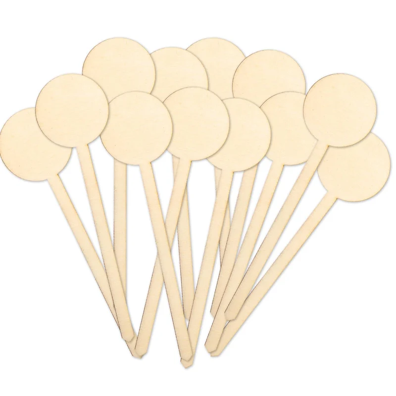 12 Cake Topper aus Holz natur - zum Verzieren, Bekleben, Beschriften 15 cm