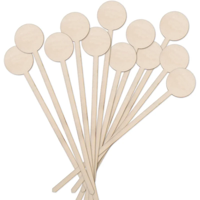 12 Topfstecker aus Holz natur braun - zum Bekleben & Beschriften 25 cm