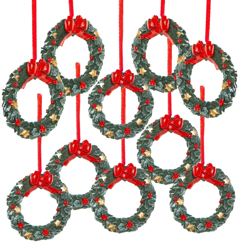 10 Stück Weihnachtsanhänger GRÜN ROTER KRANZ SCHLEIFE Baumschmuck 6 cm Geschenkanhänger Weihnachten Christbaum Anhänger weihnachtliche Deko zum Aufhängen