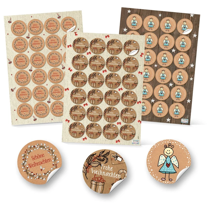 SET 3 x 24 Weihnachtsaufkleber Sticker Engel Schutzengel Frohe Weihnachten Etiketten 4 cm