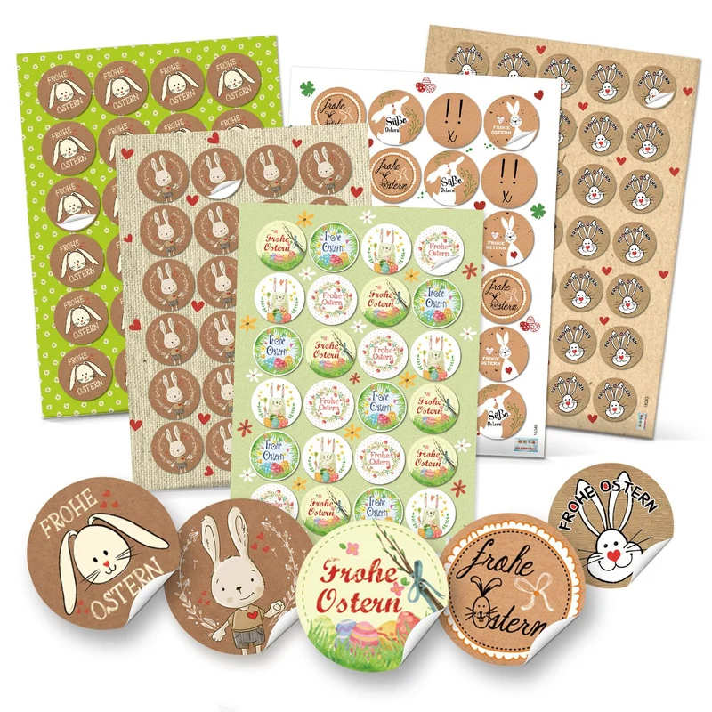 Ostersticker Set - 131 kleine Osteraufkleber braun grün - Verzierung für die Osterverpackung