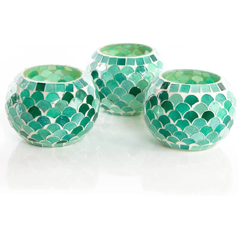 3 dekorative Teelichthalter im Mosaik-Stil blau türkis - maritime Deko