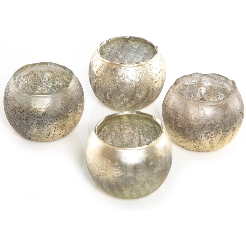 4 Teelichthalter aus Glas 7 cm Champagner Silber cremefarben